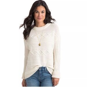 Vineyard Vine Signature Fisherman Cable Knit Wool Blend Sweater Cream